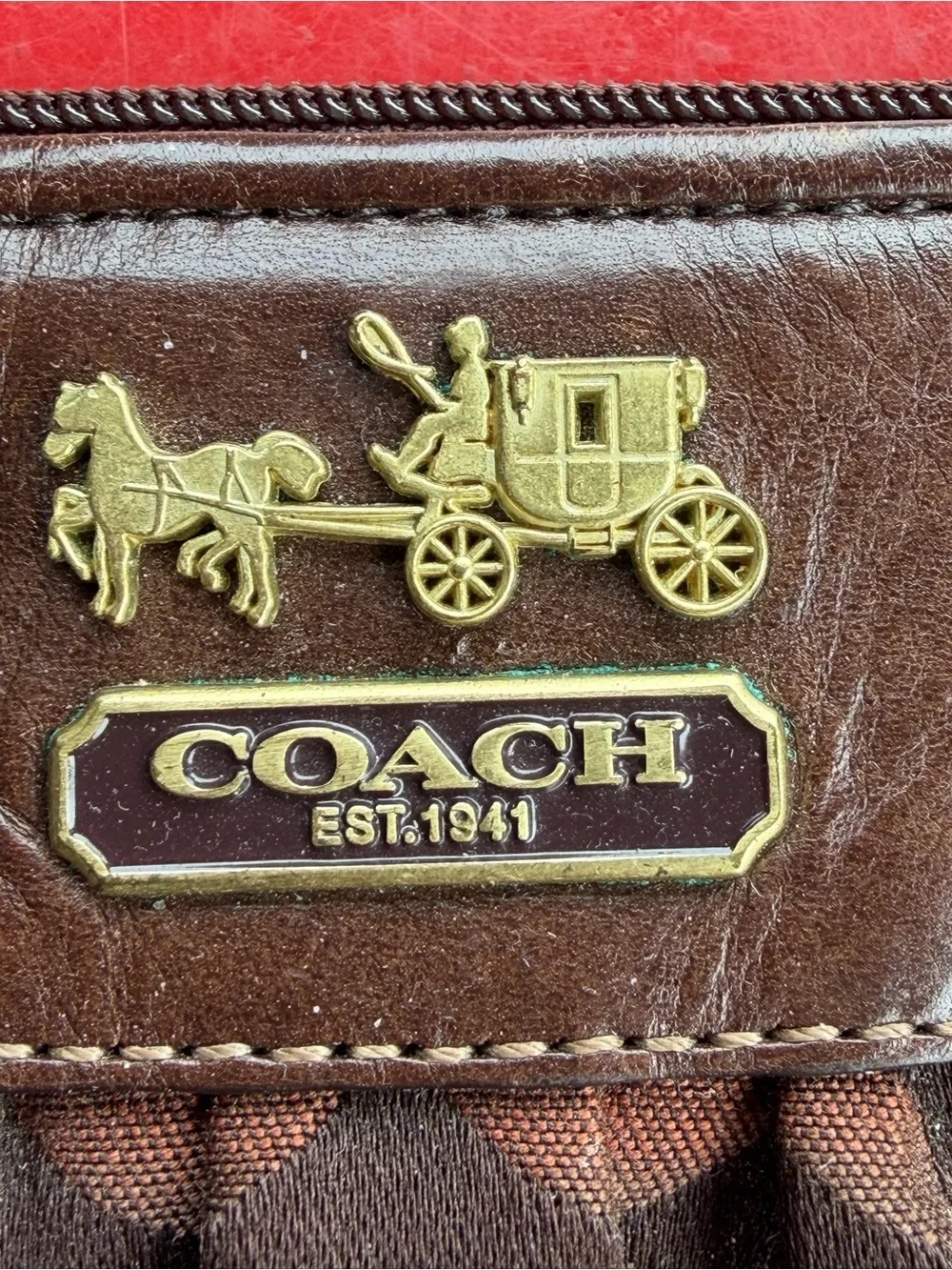 Vintage Coach Madison Op Art Signature Pleated Wristlet Chocolate Brown 41988